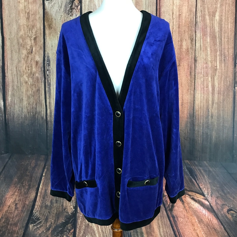 Vintage 80's Lizsport Cardigan Sweater Velvet L/XL